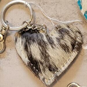 Cowhide Heart Keychain Black White Bag Charm